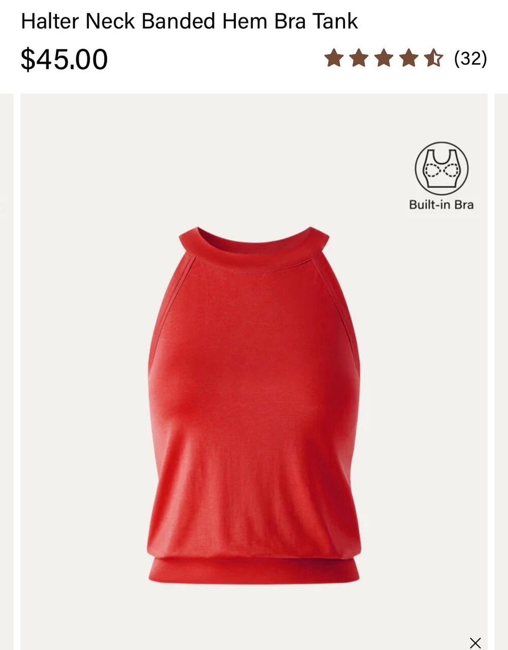 OGL Halter Neck Banded Hem Bra Tank Top Scarlet Red Size M Built-In Pads